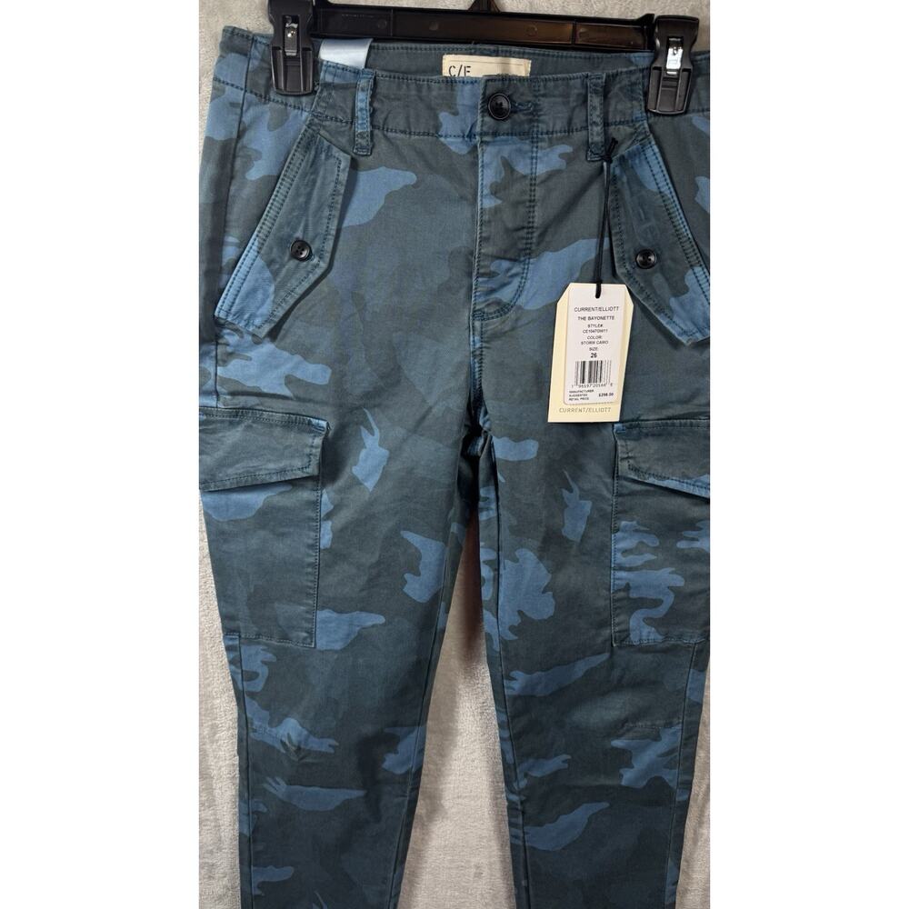 Current Elliott NEW The Bayonette Cargo Pant Jean Women 26 Blue Storm Camo Ankle - Picture 2 of 13